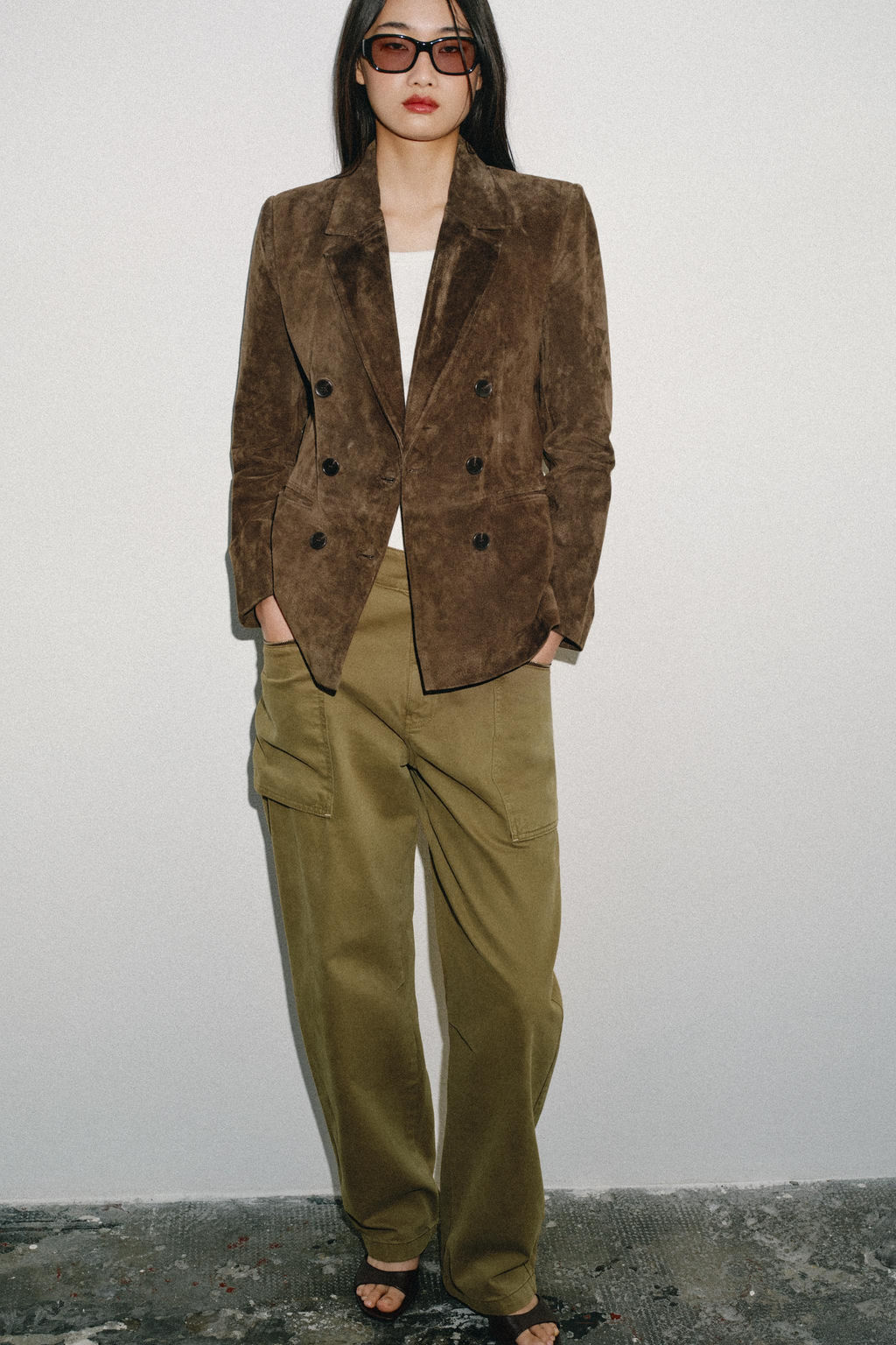 BLAZER CRUZADA 100% PIEL ANTE / Khaki