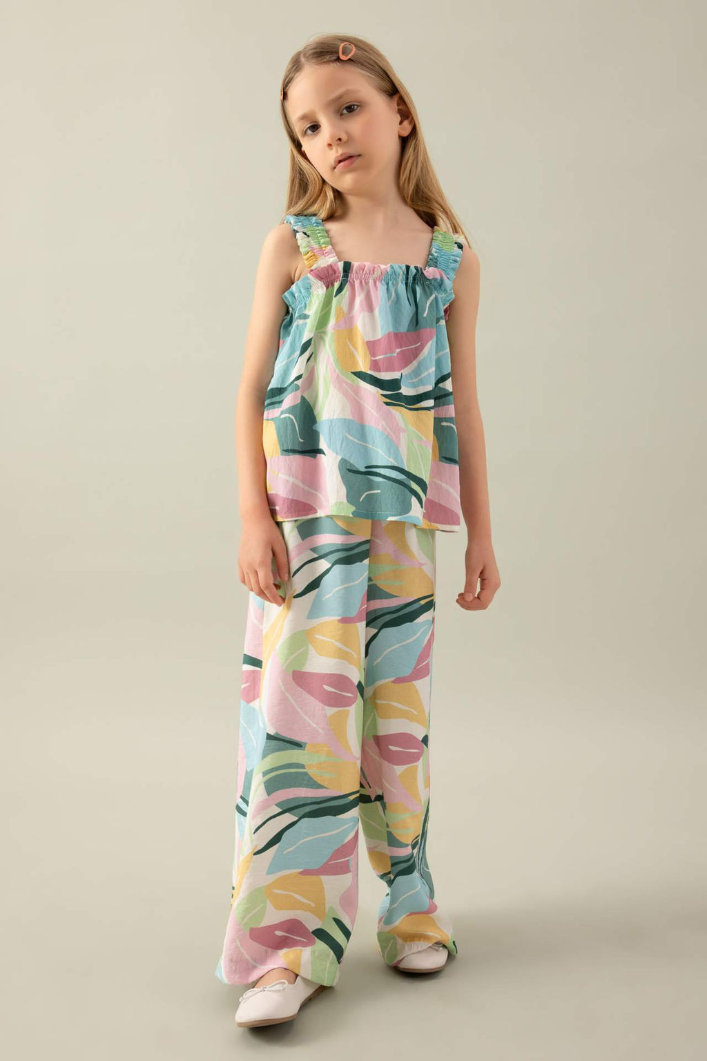 K?z Cocuk Wide Leg Genis Bol Paca Desenli Pantolon - Defacto фото 2