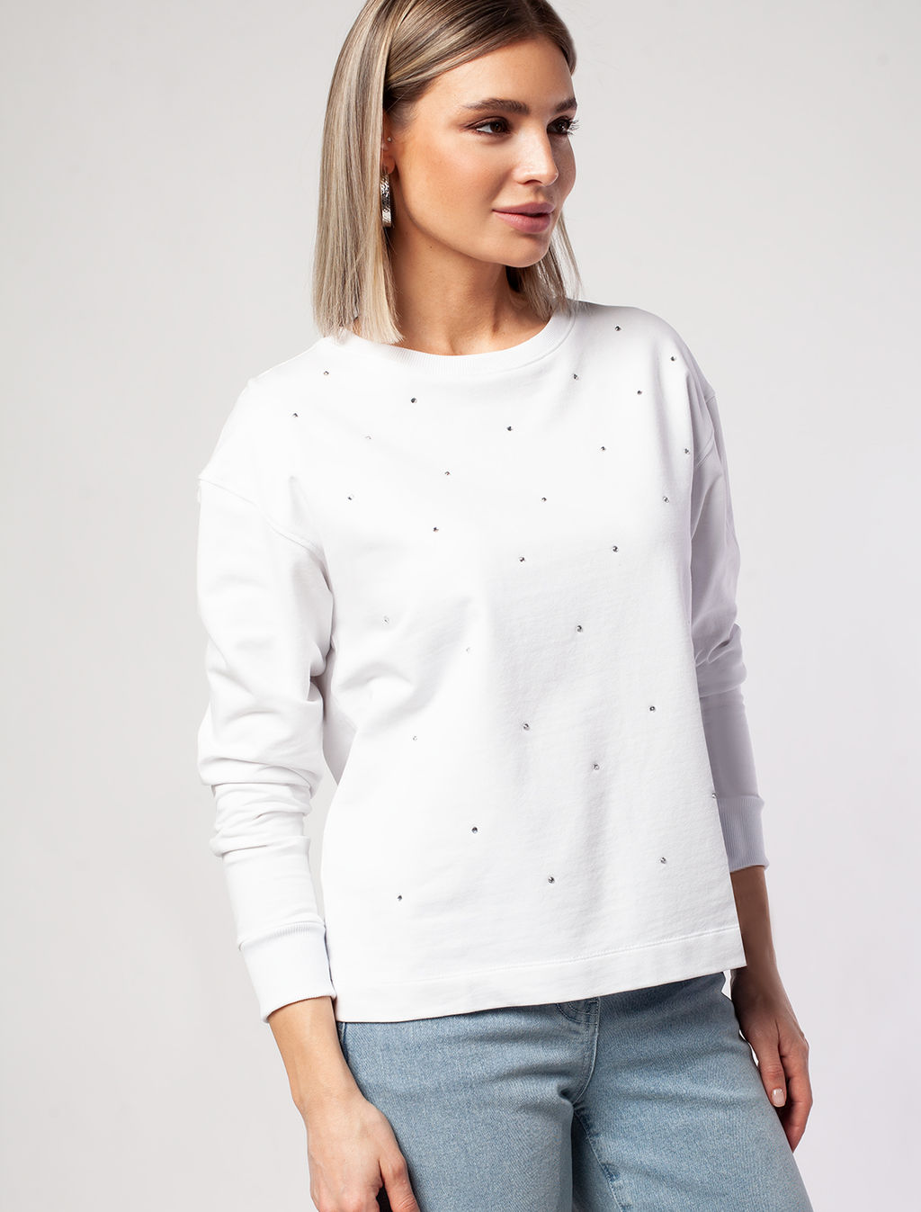 VILATTE / Свитшот со стразами из футера с эластаном  фото 8