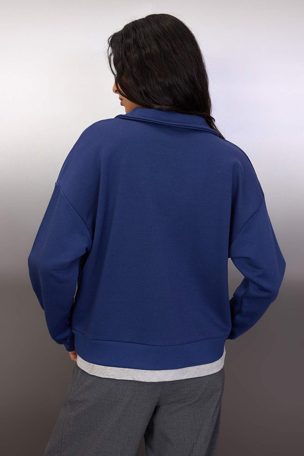 Lacivert Polo Yaka Cift Katl? Orme Sweatshirt TWOAW26SW00127
