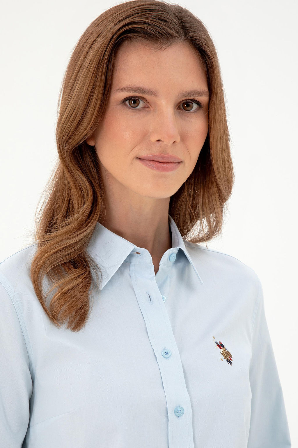 Женская голубая базовая рубашка с длинным рукавом Неожиданная скидка в корзине - U.s. polo assn фото 2