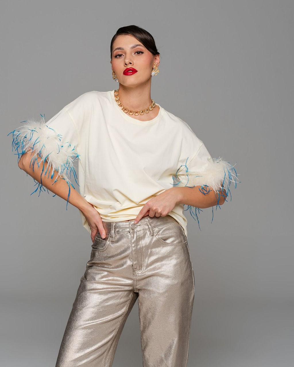 Футболка с перьями страуса FSP006