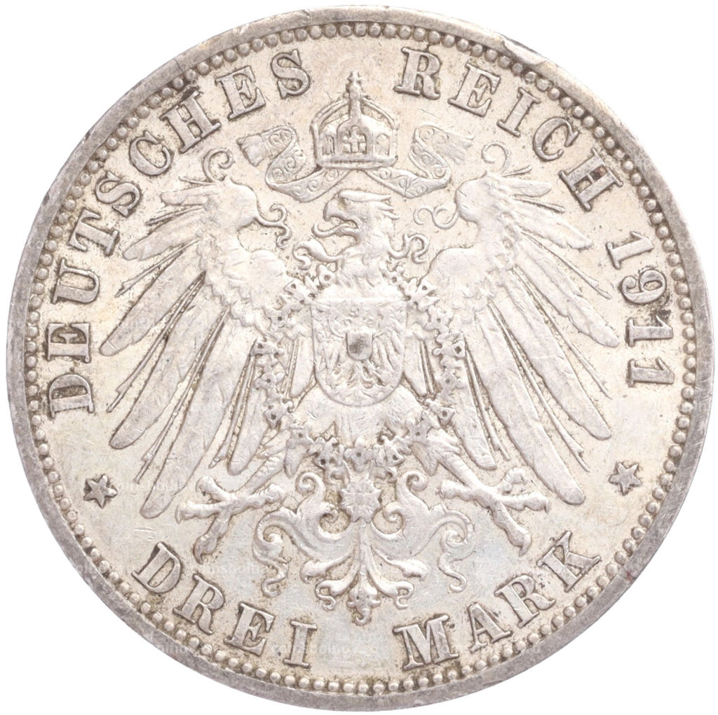 Монета 3 марки 1911 года А Германия (Пруссия)
