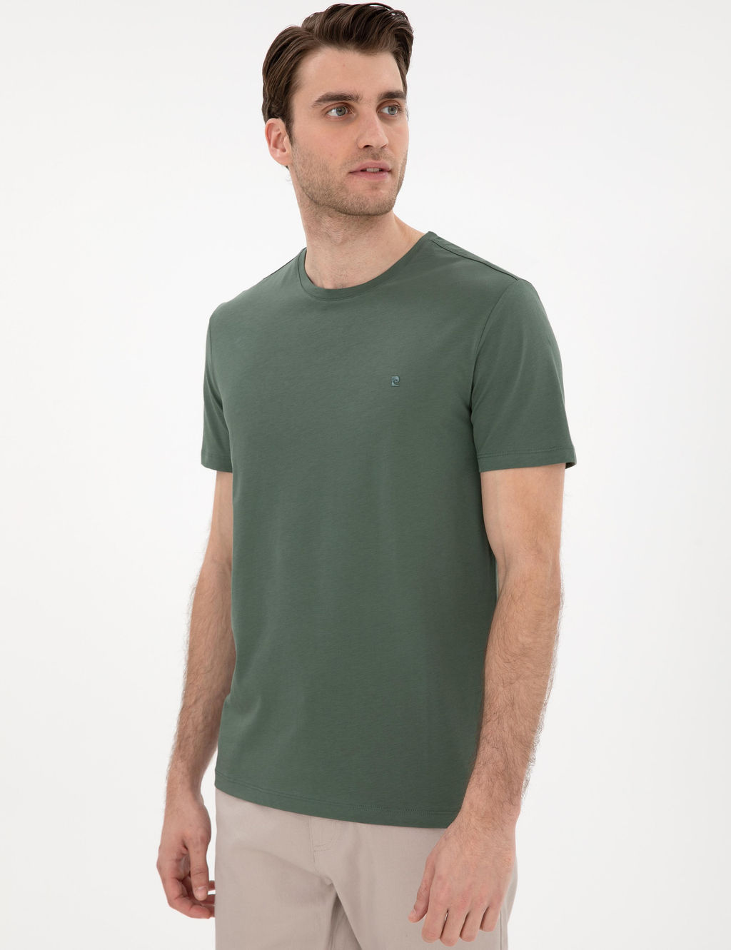 Haki %100 Pamuk Slim Fit Bisiklet Yaka Basic Ti__rt - Pierre cardin фото 3