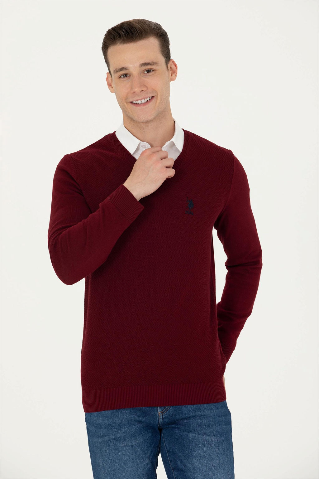 U. S. Polo Assn Мужской бордово-красный базовый свитер - U.s. polo assn фото 8