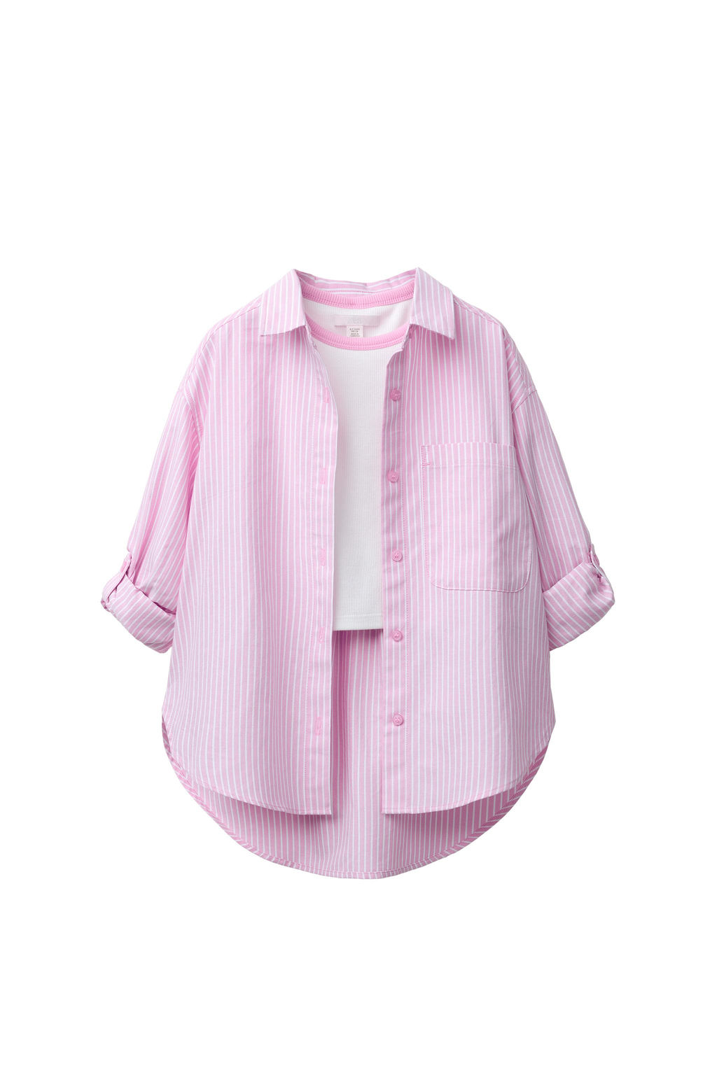 PACK CAMISA RAYAS CON CAMISETA RIB CUELLO CONTRASTE / Rosa