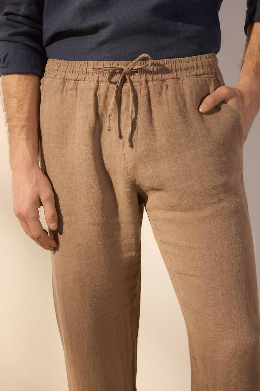 Bej %100 Keten Regular Fit Pantolon TMNSS24PL00018