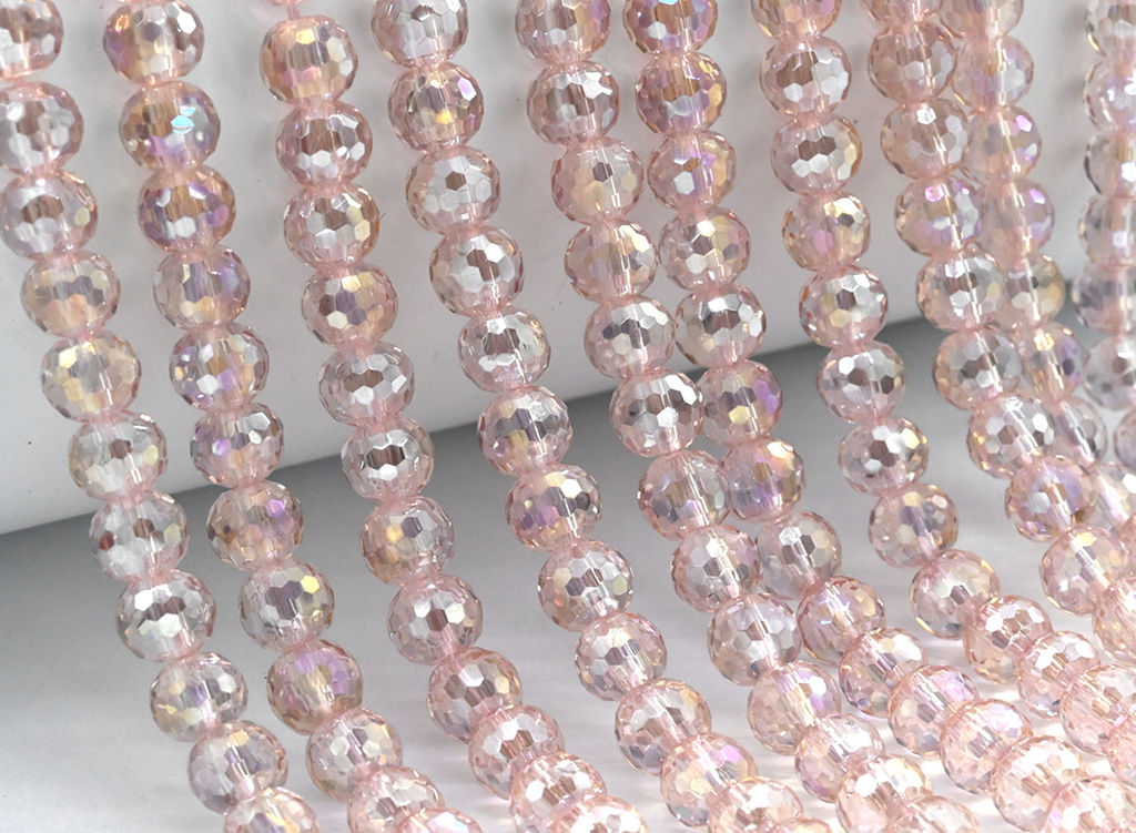 Бусины из циркона шарик гр.6мм цв.розовый хамелеон, 39см, 75 бусин Радуга камня