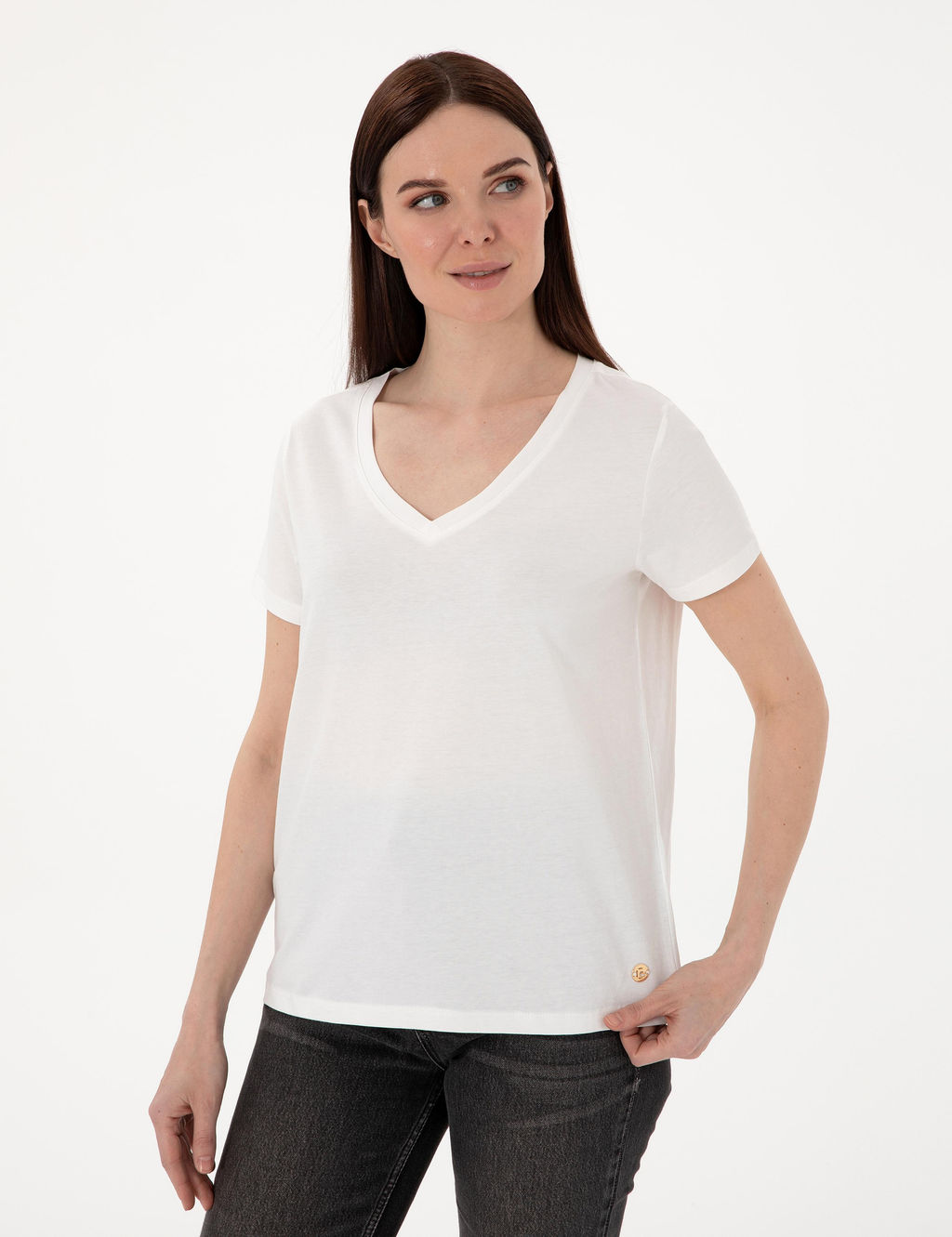 Beyaz Regular Fit V Yaka Basic Ti__rt - Pierre cardin фото 3