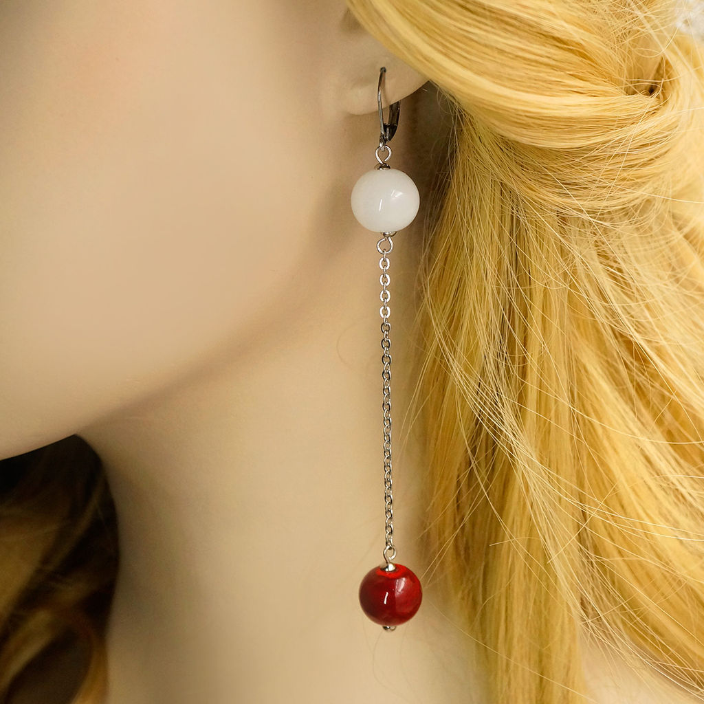 Серьги из муранского стекла LS3350/красный,белый