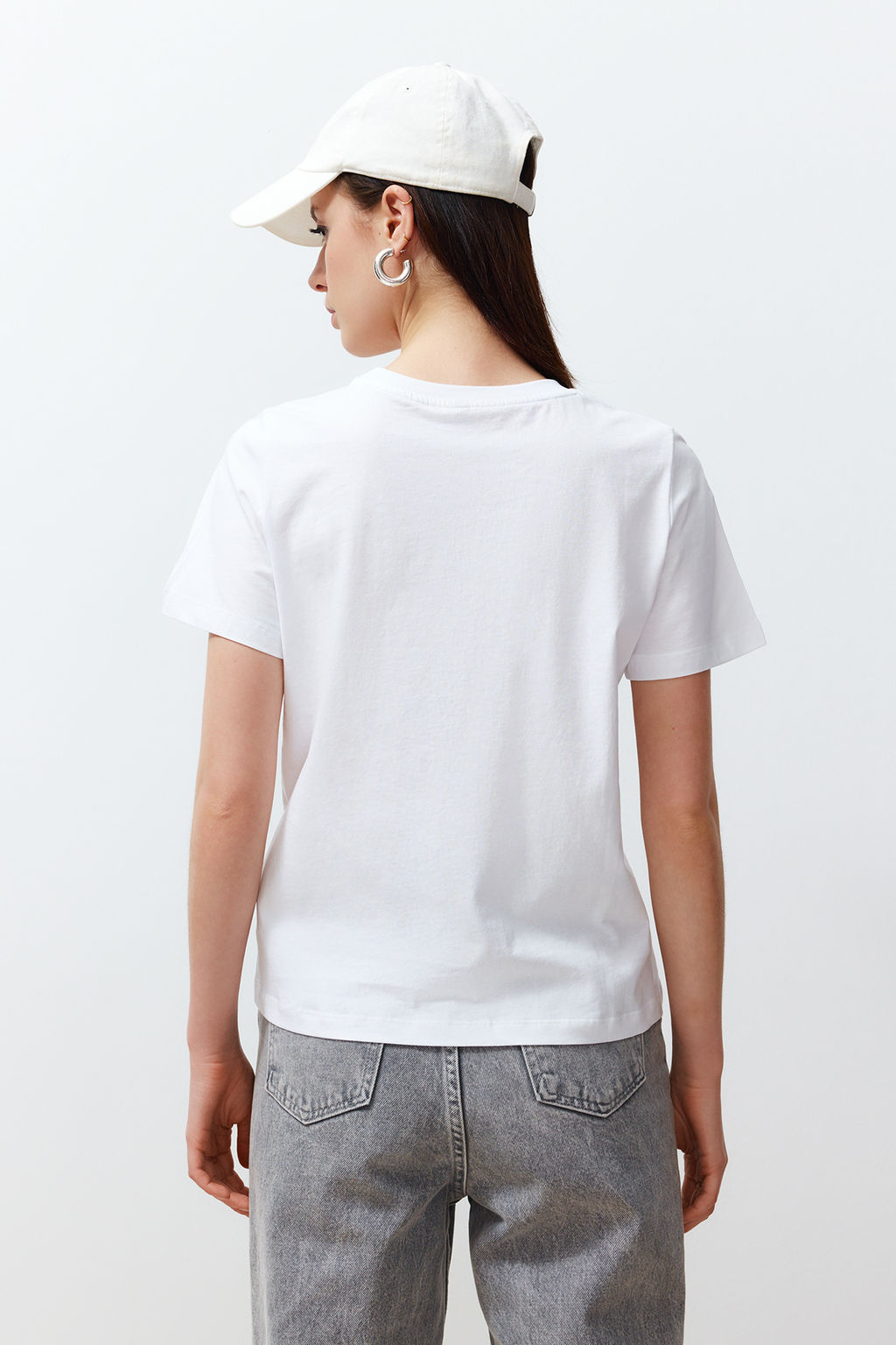 Beyaz %100 Pamuk Nak?sl? Regular/Normal Kal?p Orme T-Shirt TWOSS24TS00160