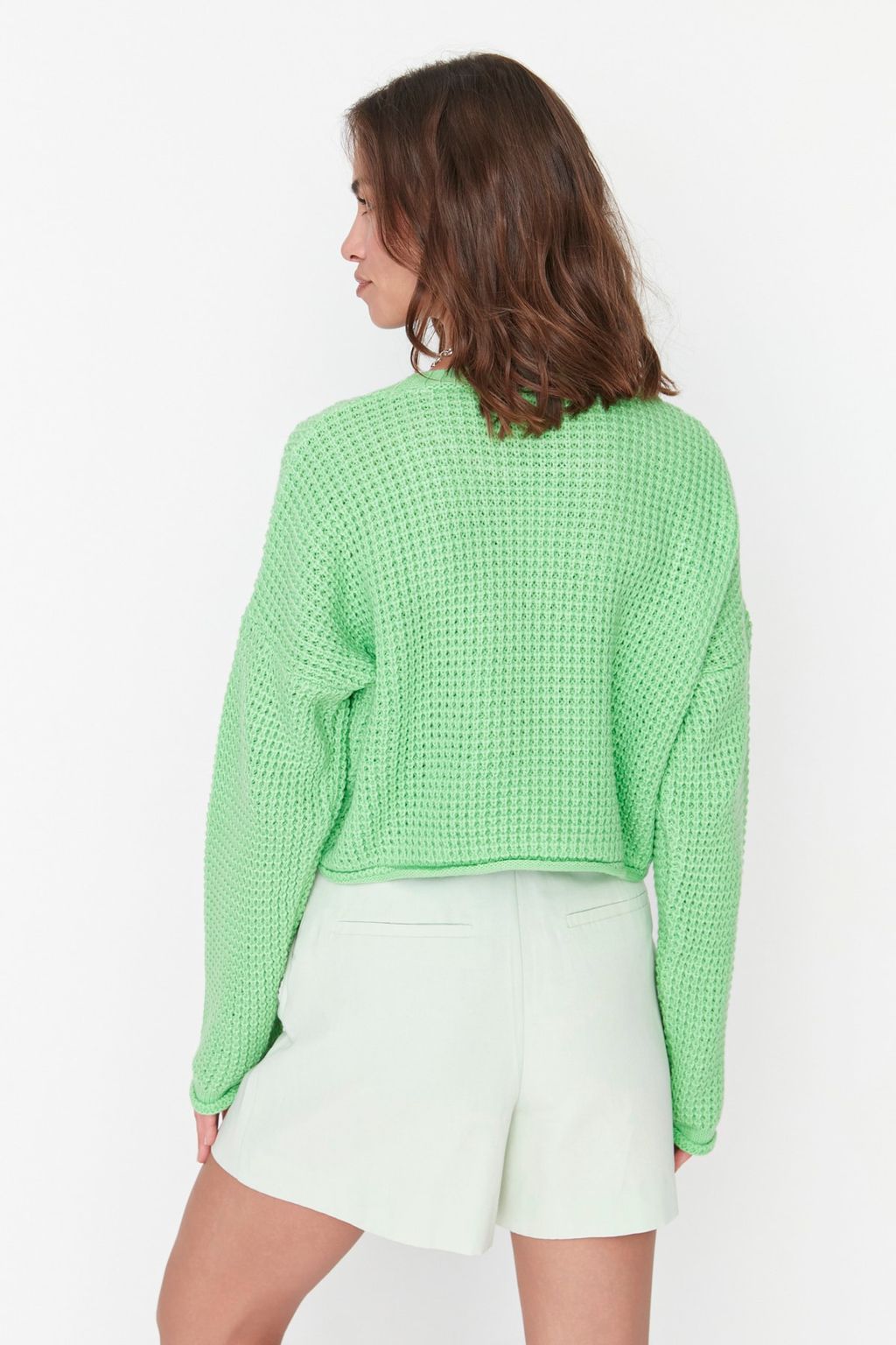 Yesil Crop Genis Kal?p Triko Kazak TWOAW23KZ01193 - Trendyolmilla фото 5