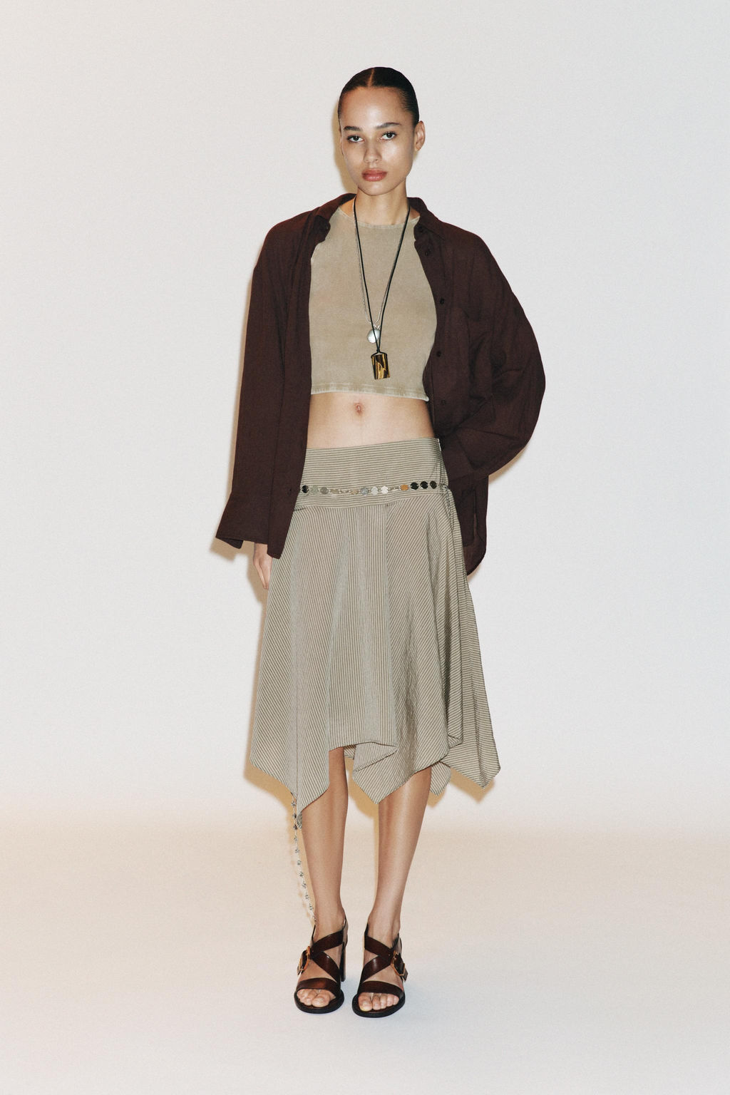 STRIPED ASYMMETRIC BELT MIDI SKIRT - Zara фото 6