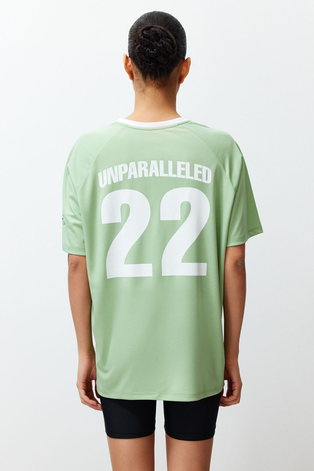 TRENDYOLMILLA Yesil Oversize Slogan Bask?l? Bisiklet Yaka K?sa Kollu Orme T-Shirt TWOSS24TS00108 фото 6