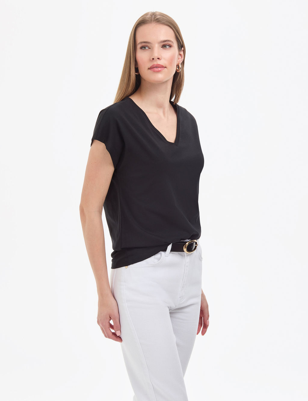 Siyah Regular Fit V Yaka Basic Ti__rt