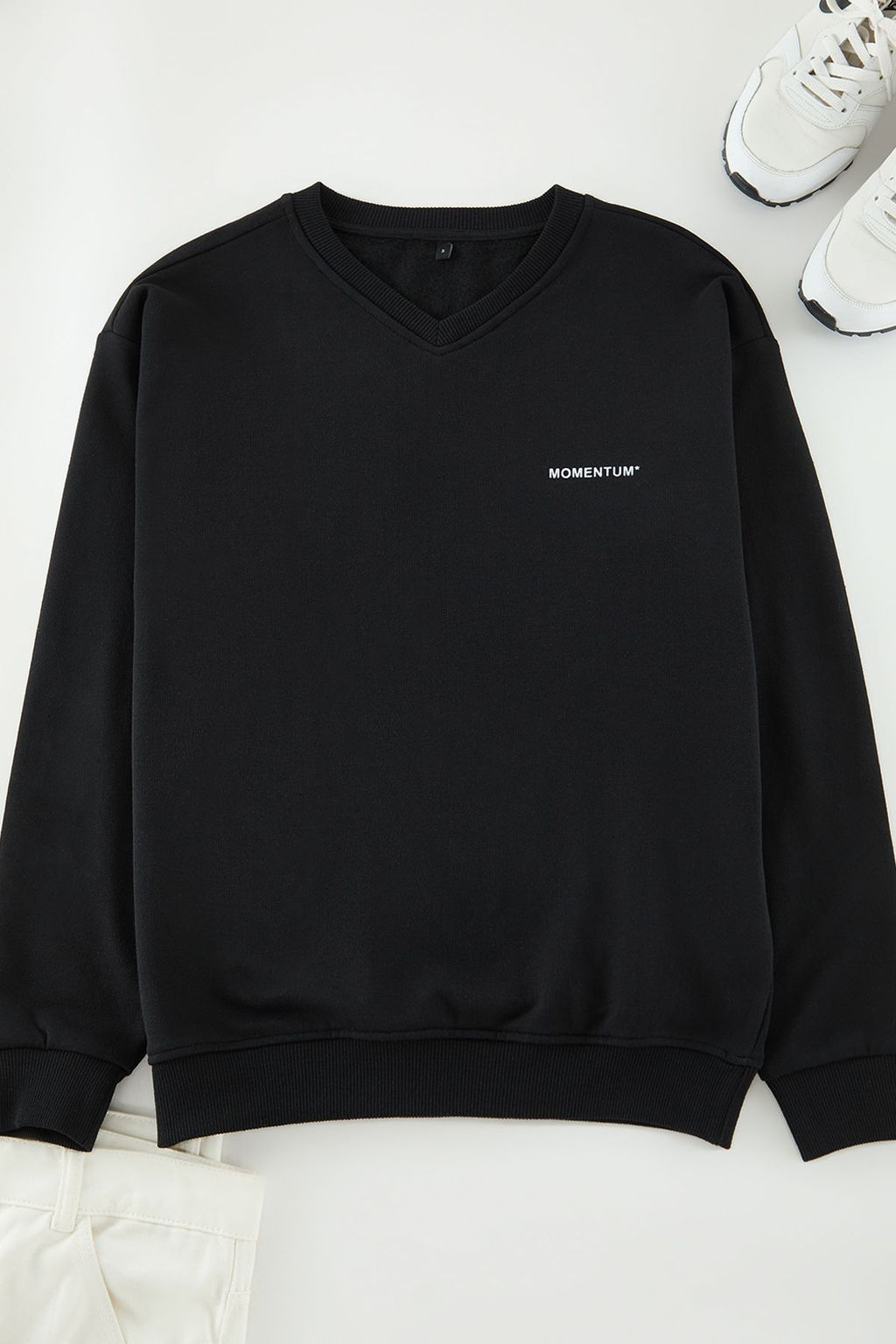 TRENDYOL MAN Bordo Unisex Oversize/Genis Kesim Ici Polarl? V Yaka Bask?l? Sweatshirt TMNAW25SW00157 - Trendyolmilla фото 6