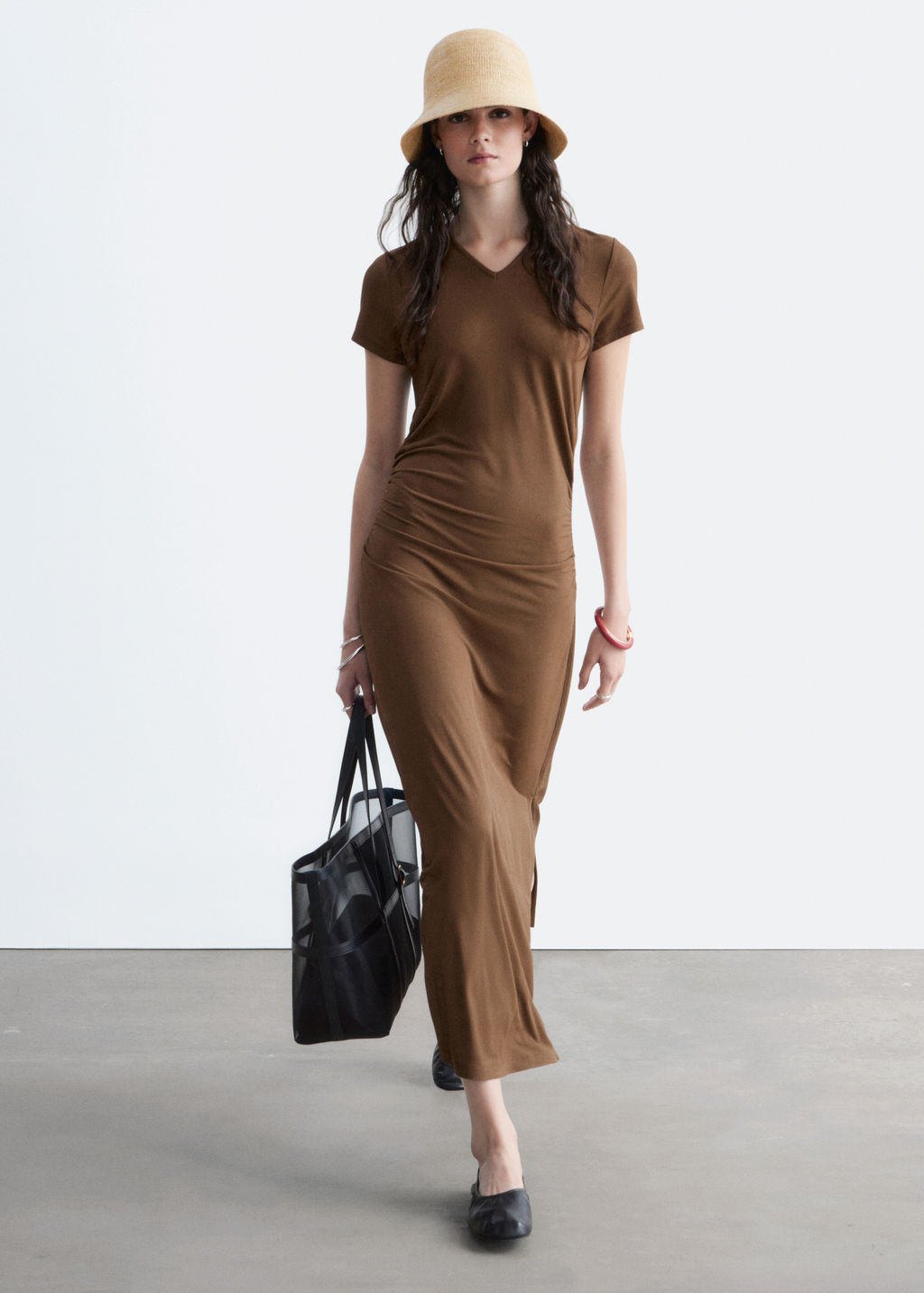 Vestido midi en punto de piqu?