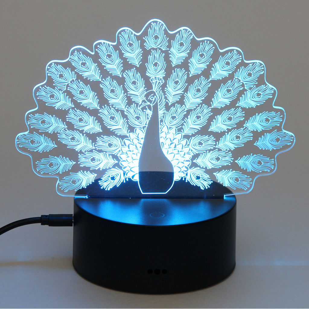 Цена за 2 шт. Светильник ночник "3D-Павлин" на пластиковой подставке, с включателем USB