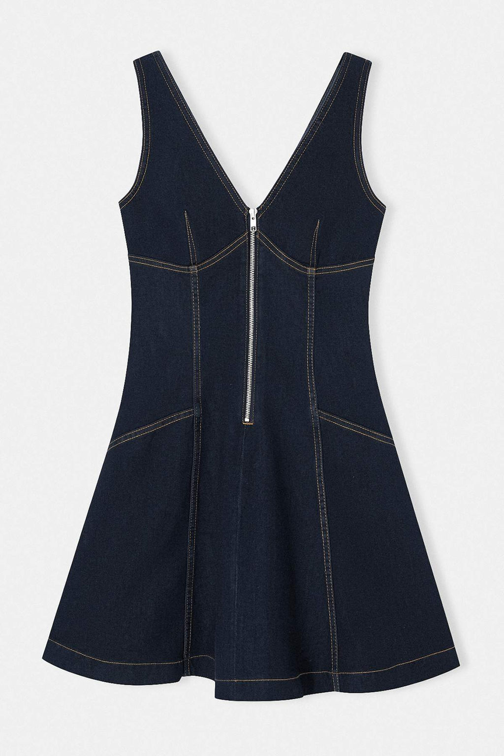 Limited Edition Koyu Mavi Fermuar Detayl? Volanl? Mini Denim Elbise TWOSS26EL00388