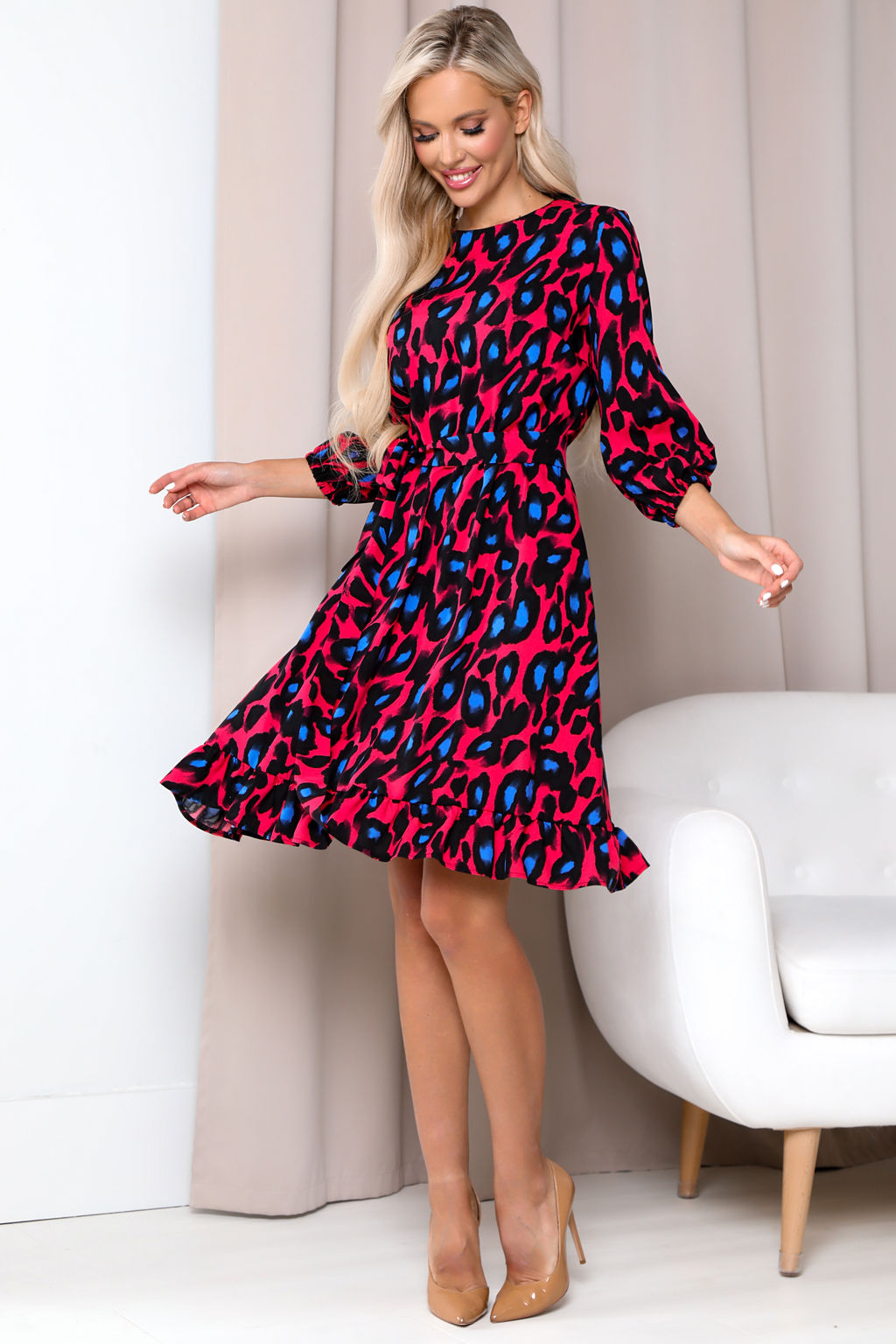 Платье Open Style 6094 фуксия/голубой