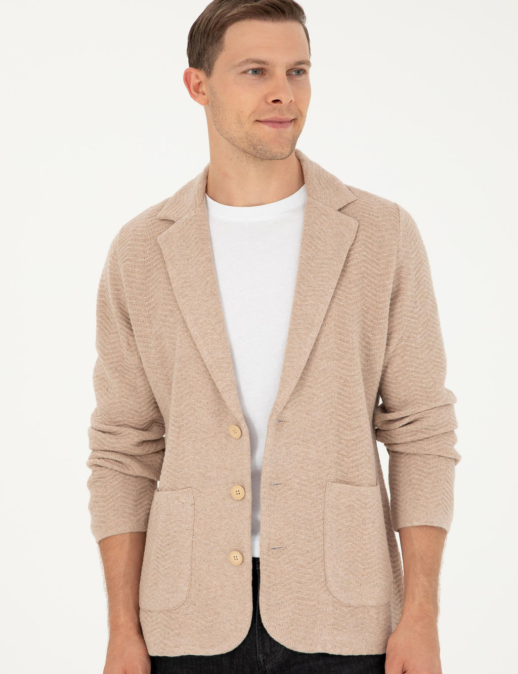 Кардиган приталенного трикотажного цвета Camel Melange - Cacharel фото 4