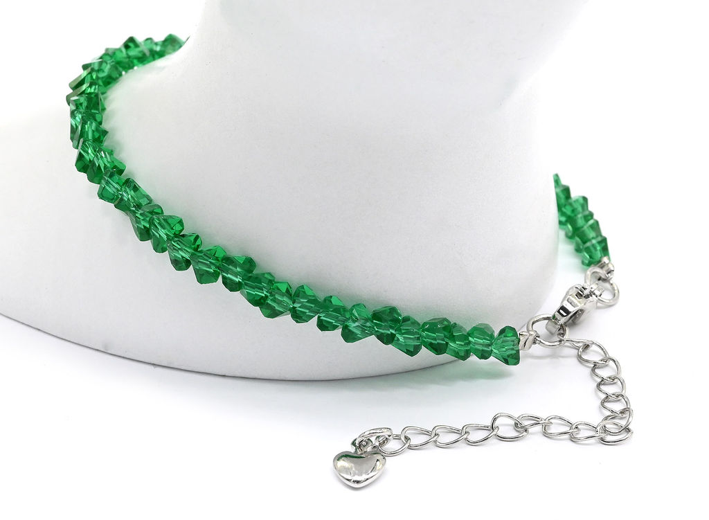 Браслет из циркона огранка 4мм, цвет изумруд, 20см