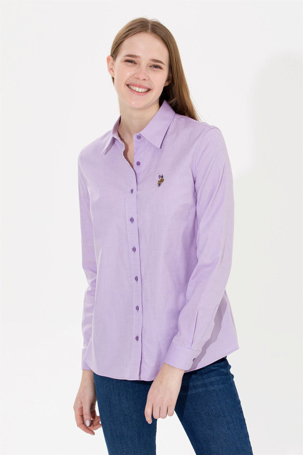 Женская сиреневая базовая рубашка с длинным рукавом - U.s. polo assn фото 4