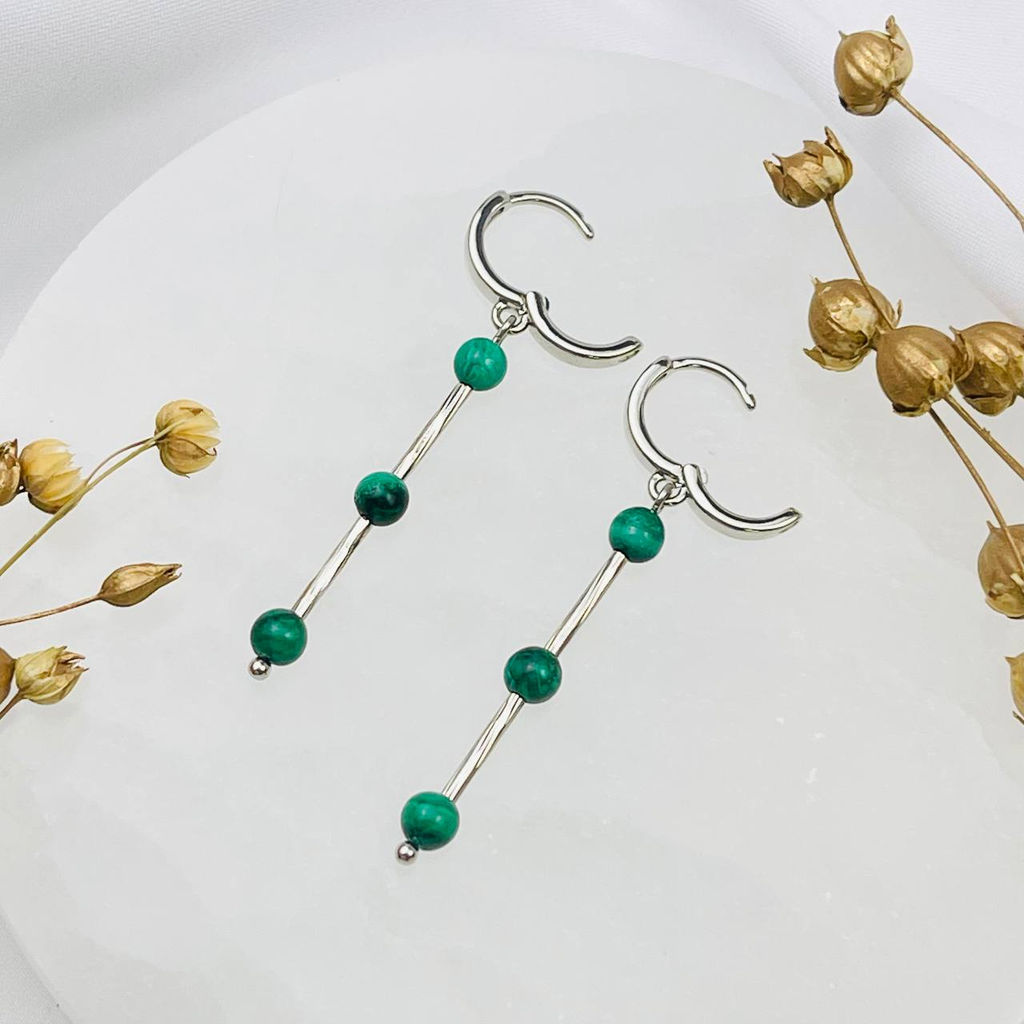 Серьги длинные из Малахита