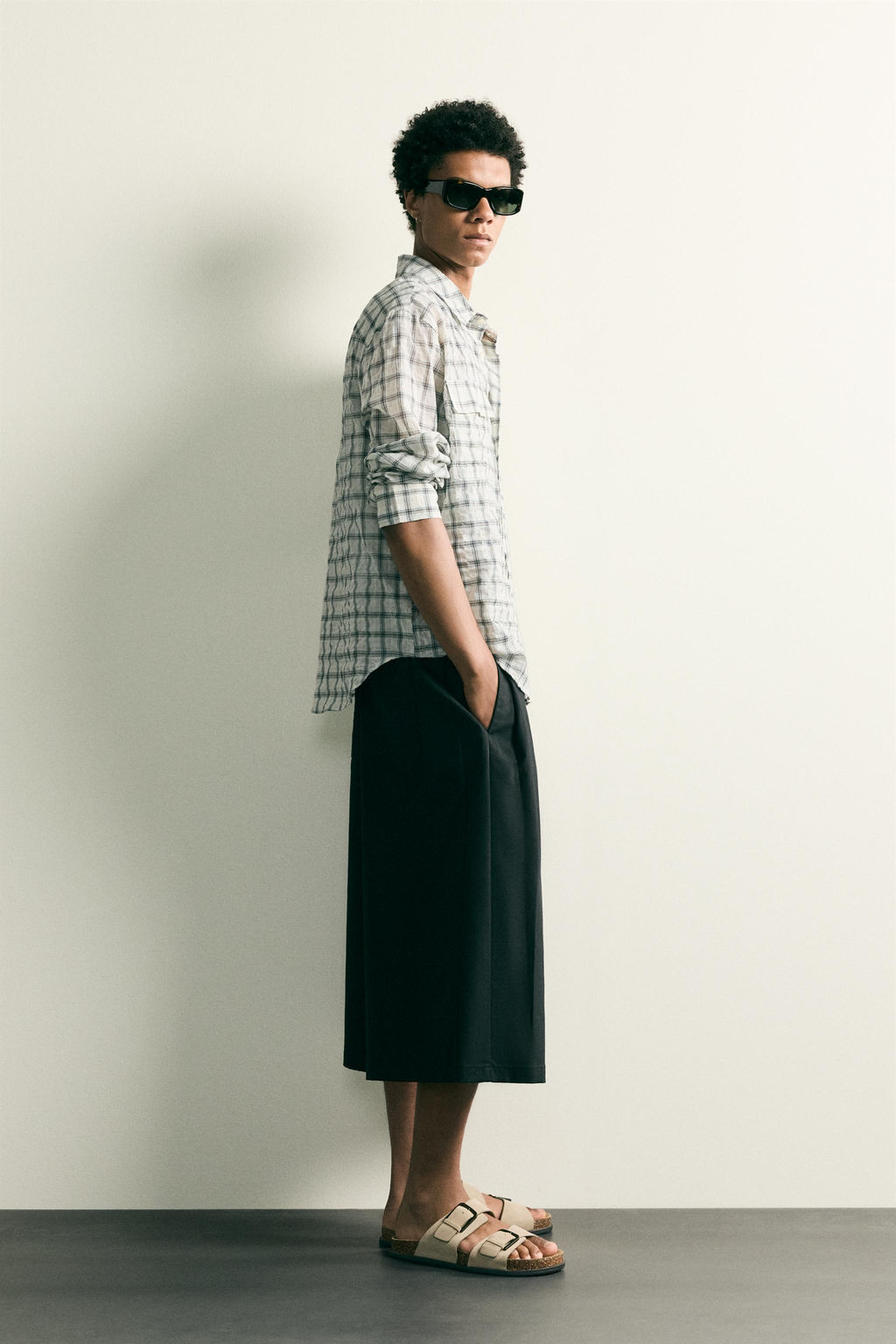 CAMISA RELAXED FIT CUADROS TEXTURA / Blanco roto - Zara фото 4