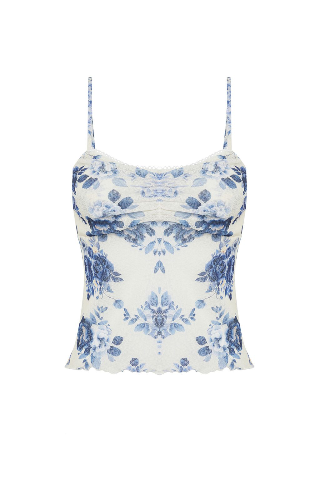 Mavi Cicek Bask?l? Ayarlanabilir Ask?l? Dokulu Ask?l? Esnek Orme Bluz TWOSS24BZ00425 - Trendyolmilla фото 7