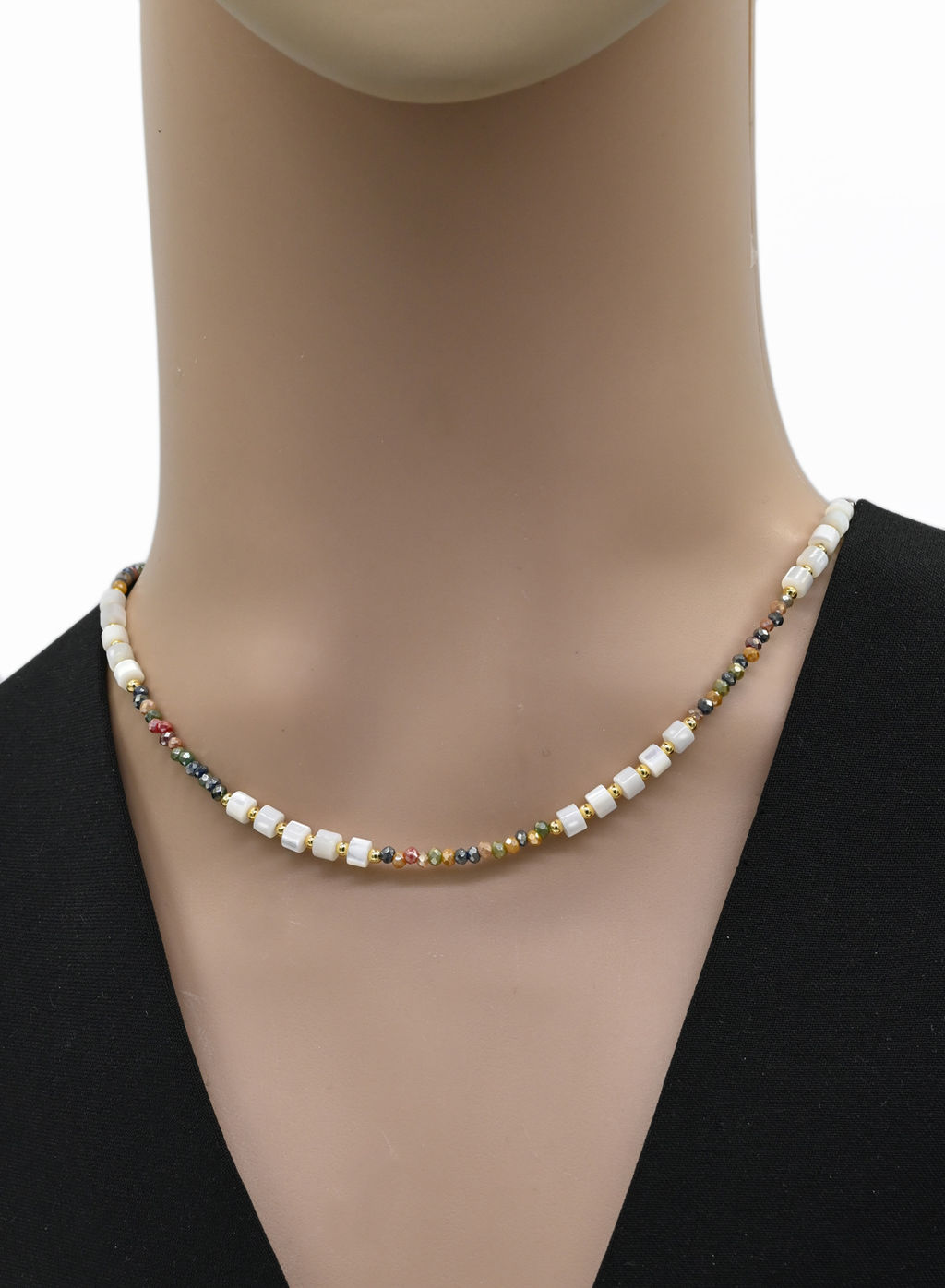 Чокер из циркона с перламутром рондель 3*2мм цв.ассорти, 41см