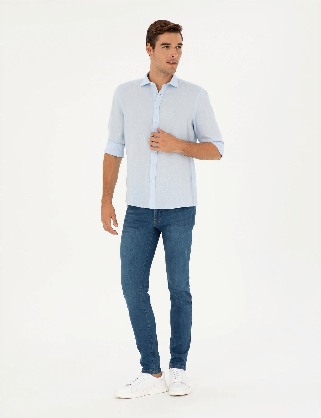 A__k Mavi Keten Regular Fit Uzun Kollu G_mlek - Pierre cardin фото 4