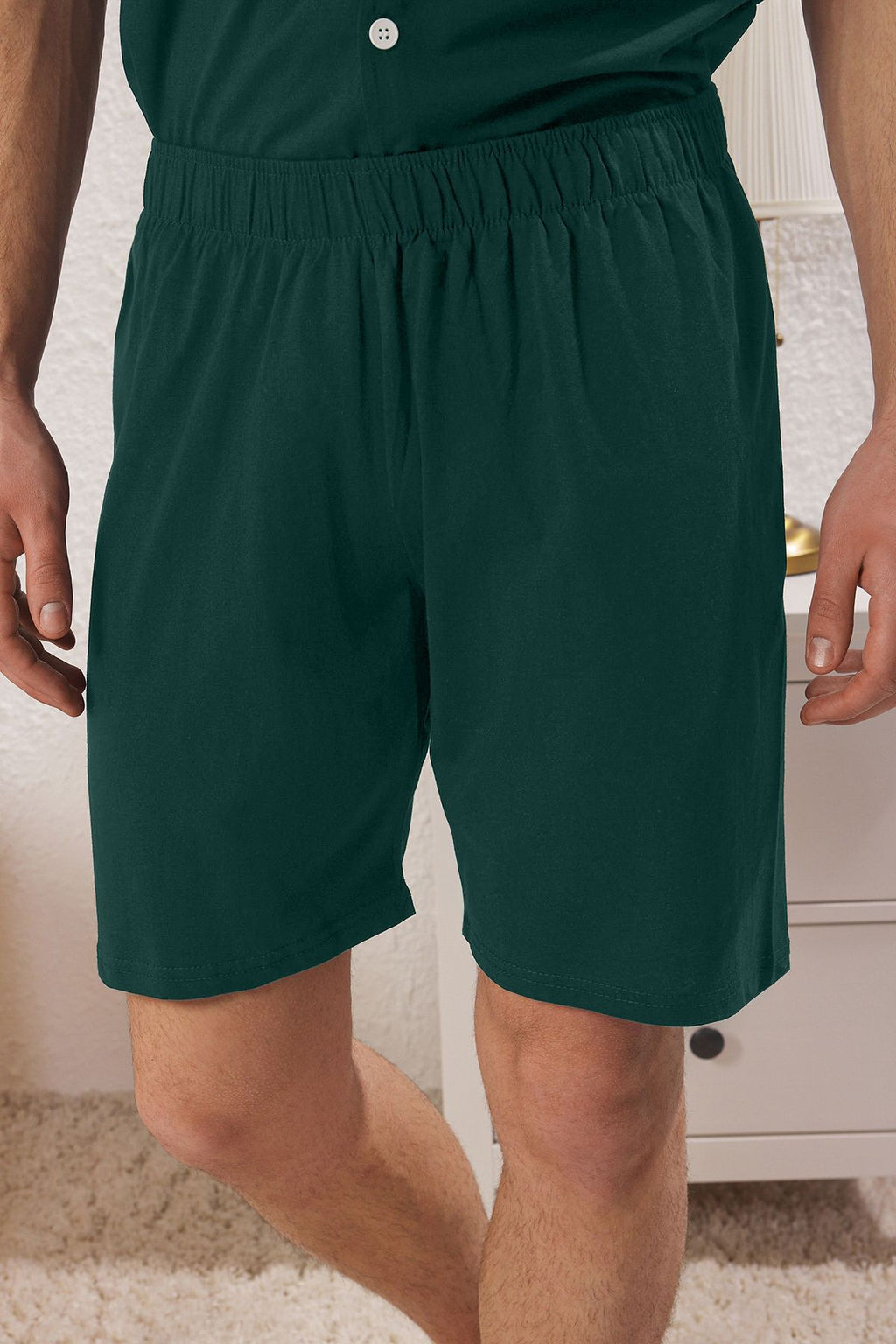TRENDYOL MAN Siyah Regular Fit Dugmeli Biye Detayl? Sortlu Orme Pijama Tak?m? TMNSS25PT00047 - Trendyolmilla фото 3