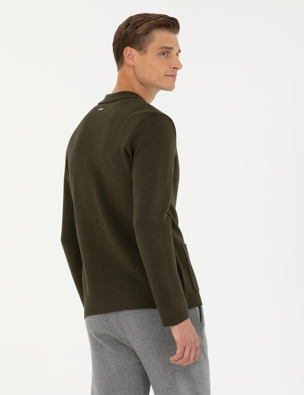 Трикотажный кардиган приталенного кроя цвета хаки с V-образным вырезом - Cacharel фото 5