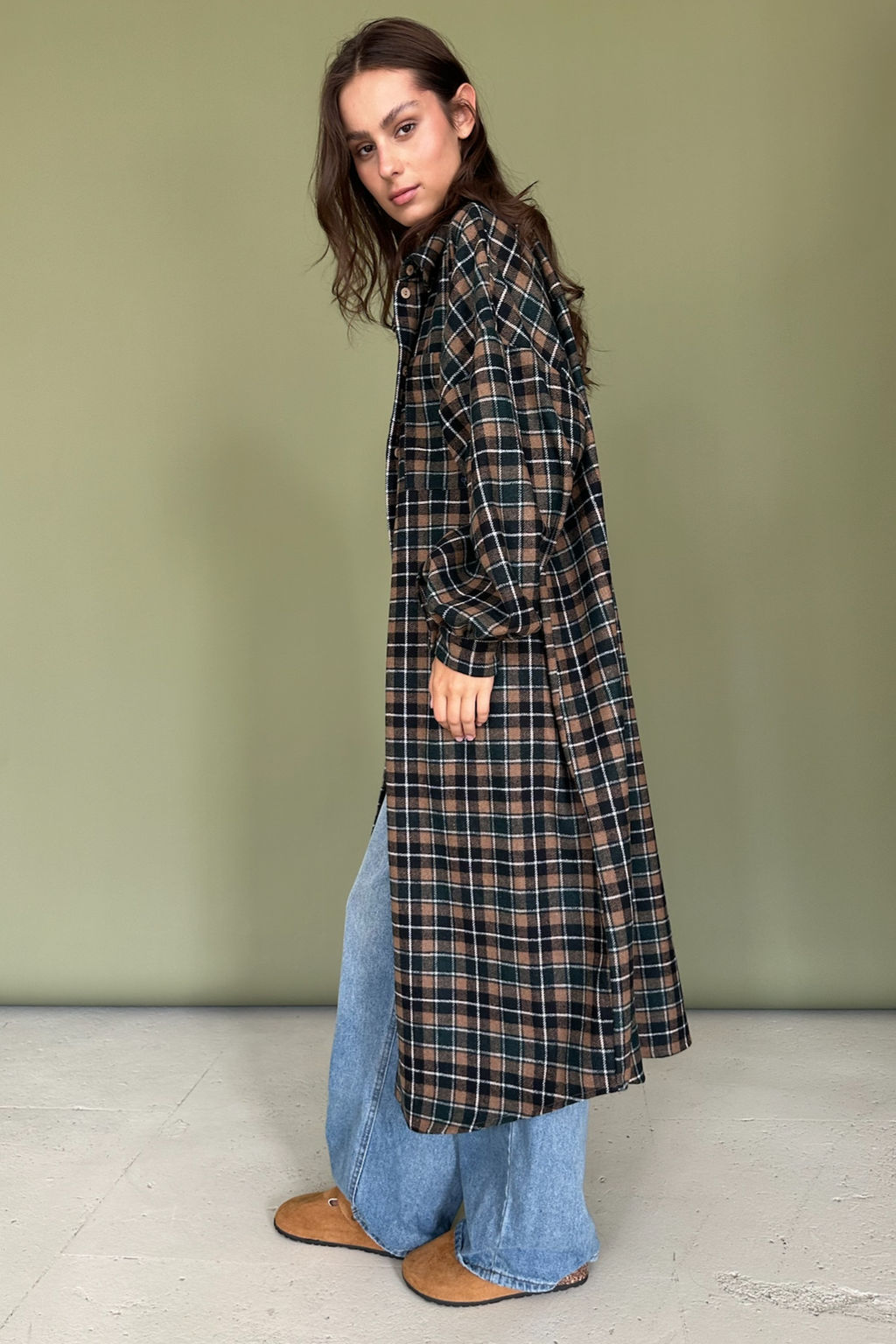 Рубашка удлиненная AUTUMN046/03/Бежевый, зелёный - M&G all natural фото 3
