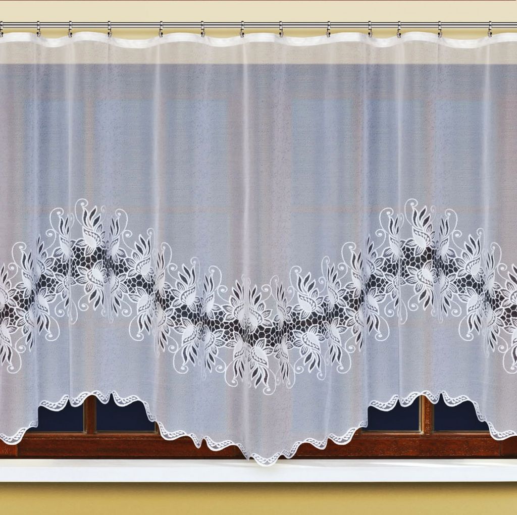 Арт. 311261/180, класс ЛЮКС, с эффектом аппликации, белоснежная, фактурная структура плетения, ГОТОВЫЕ ШТОРЫ, ширина 300 см x высота 160 см (на шторной ленте)