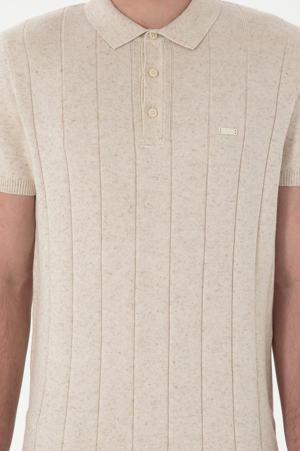 Erkek Slim Fit Polo Yaka Krem Triko Ti__rt