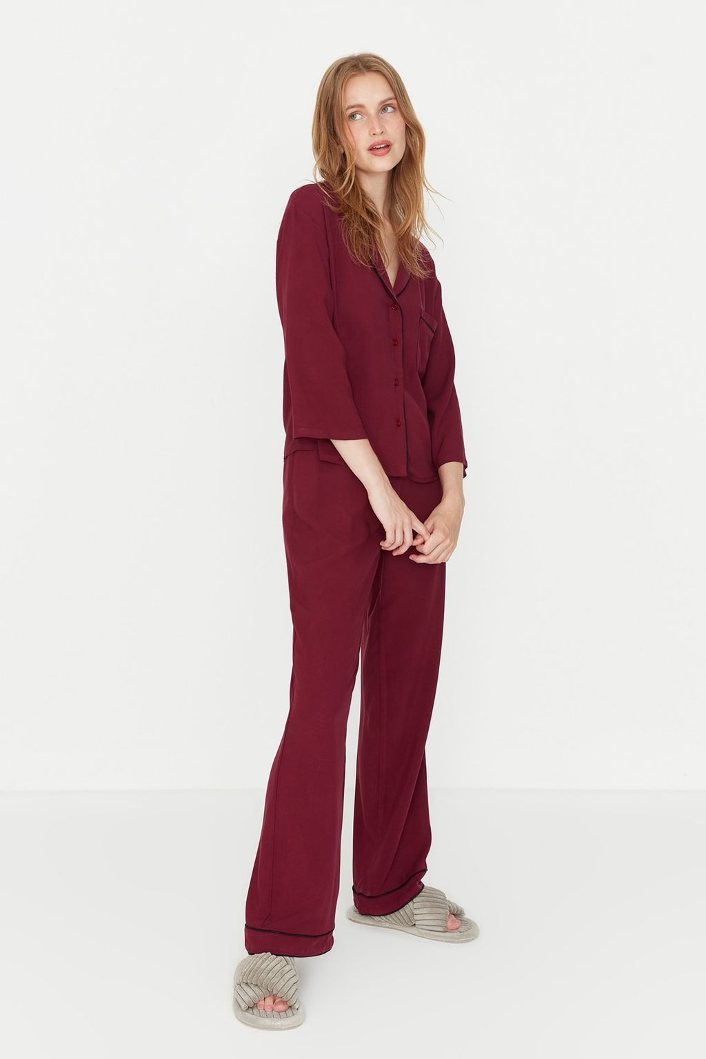 Trendyolmilla Siyah Biyeli Viskon Dokuma Pijama Tak?m? THMAW21PT0292  фото 2