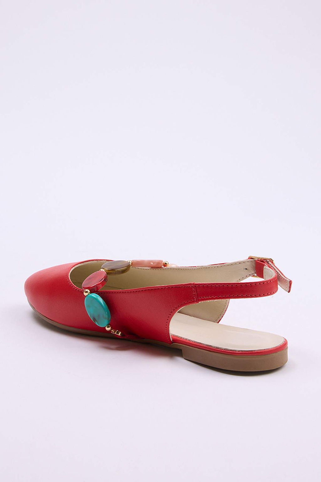 K?rm?z? Hakiki Deri Boncuk Detayl? Kad?n Babet TAKSS26BE00025