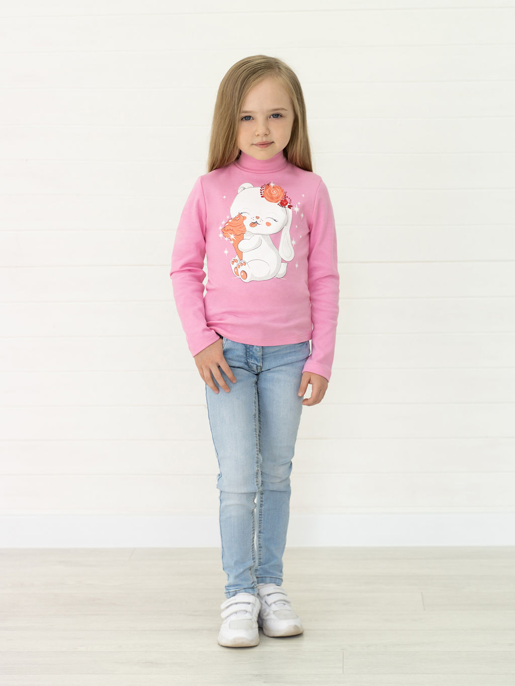 Джемпер-водолазка розовая зайка 645п (80, 52)