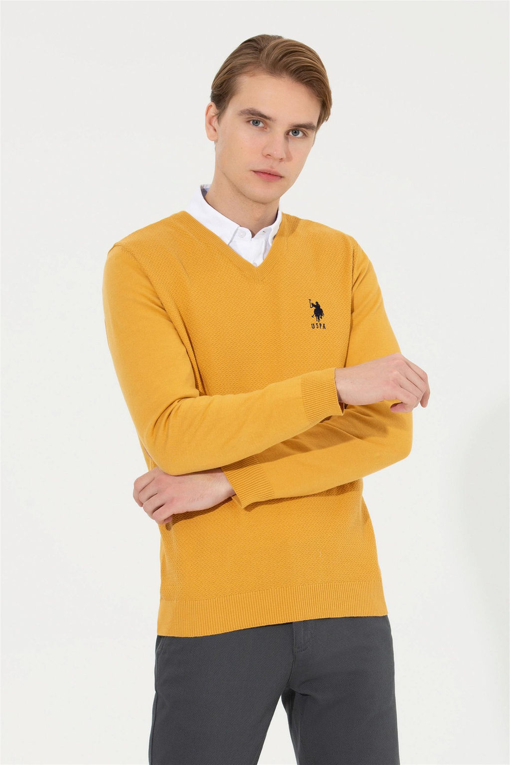 Мужской шафрановый трикотажный свитер Basic - U.s. polo assn фото 7