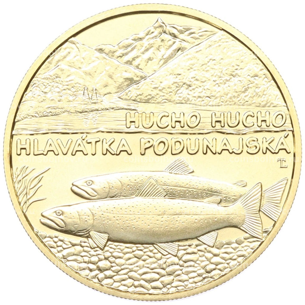 Монета 5 евро 2025 года Словакия Фауна и флора Словакии Дунайский лосось