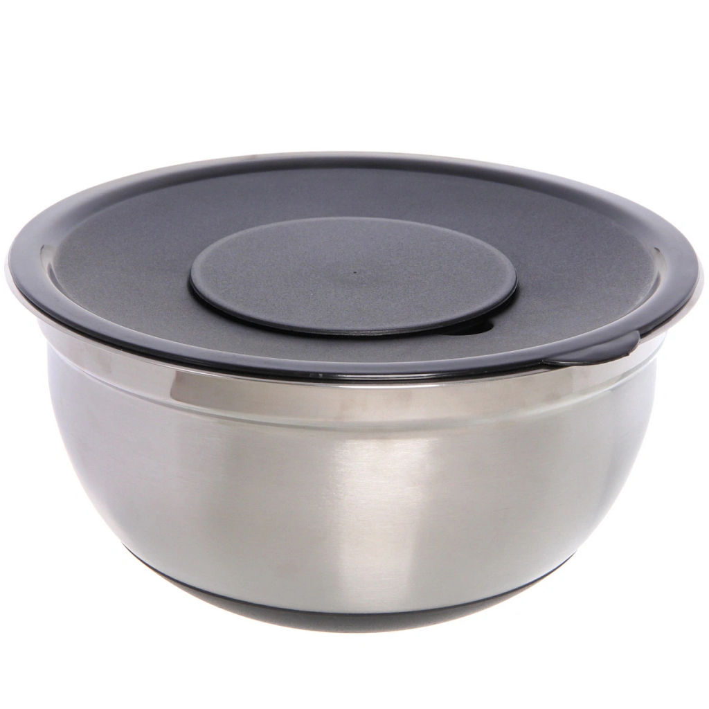 Миска из нержавеющей стали на силиконовом основании 3,6л 26см с 3-мя насадками-терками