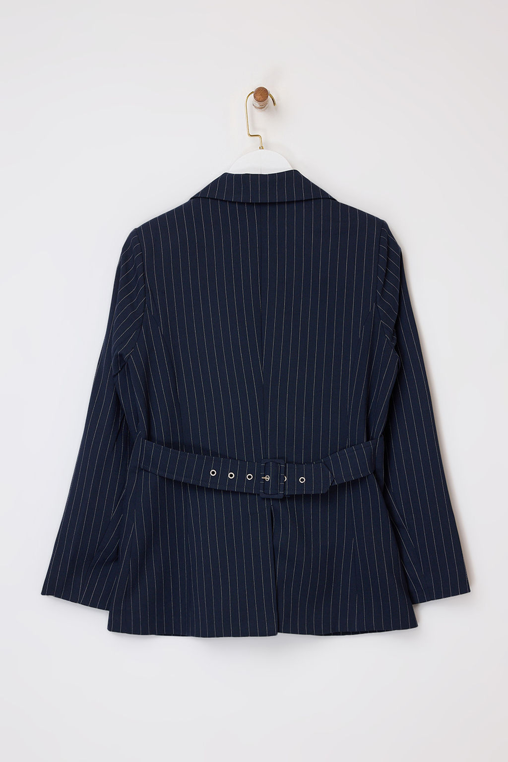 Lacivert Cizgili S?rt? Kemer Detayl? Dokuma Astarl? Vatkal? Blazer Ceket TWOSS26BC00002 - Trendyolmilla фото 8