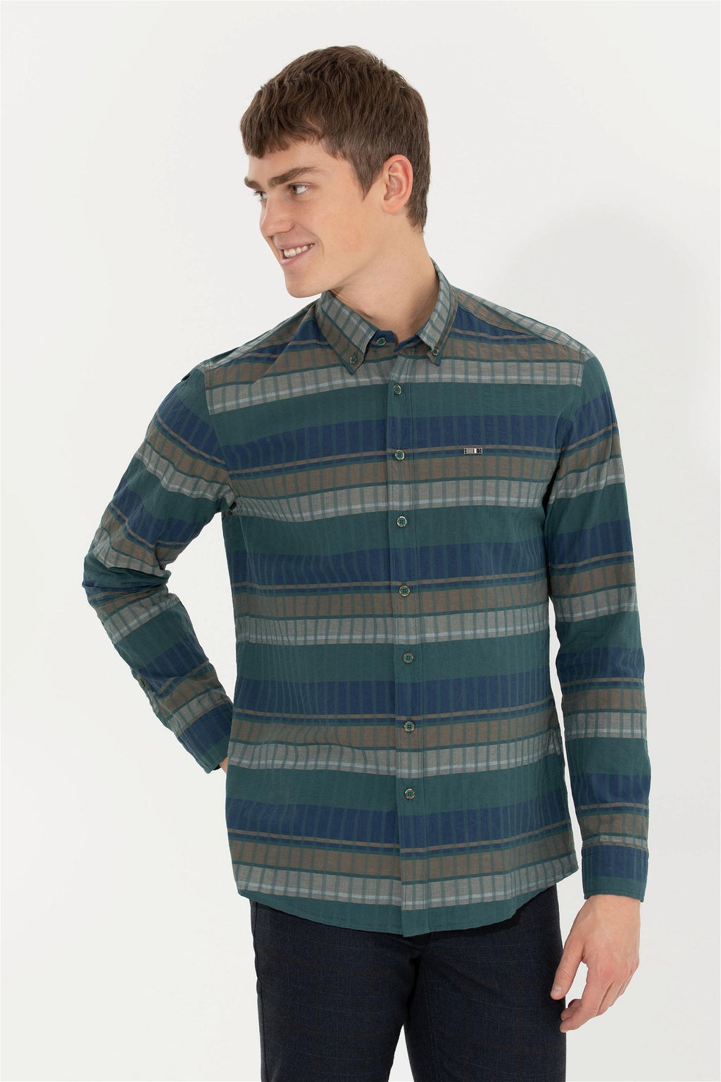 U. S. Polo Assn / Мужская зеленая рубашка с длинным рукавом - U.s. polo assn фото 9