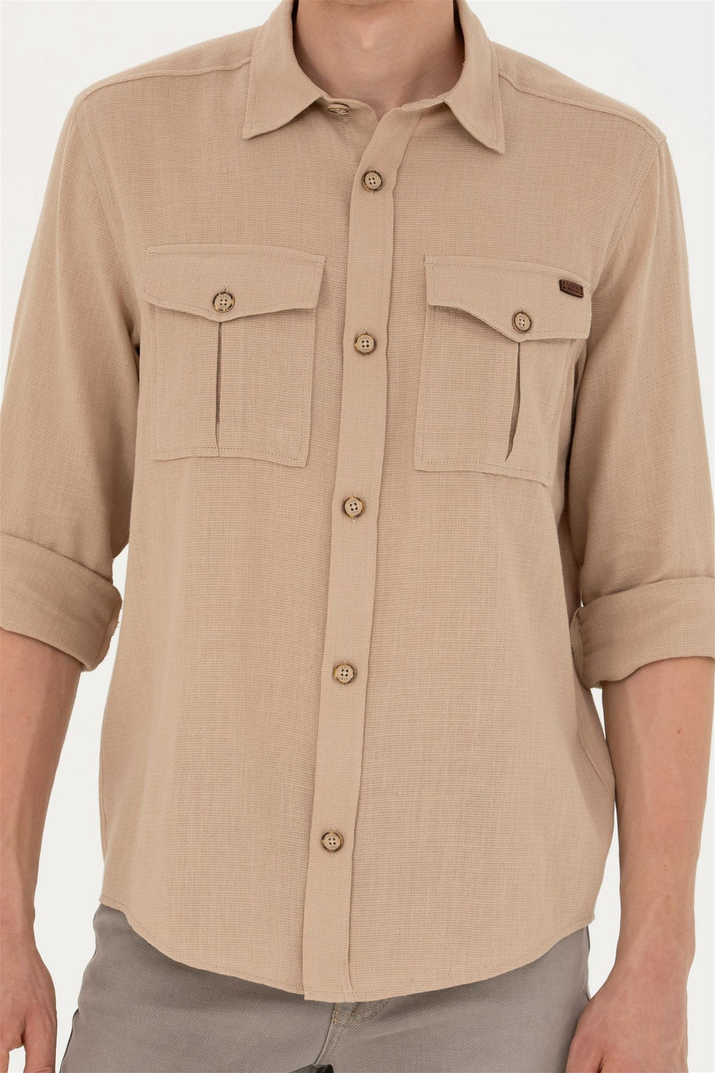 Мужская рубашка песочного цвета с длинным рукавом - U.s. polo assn фото 13