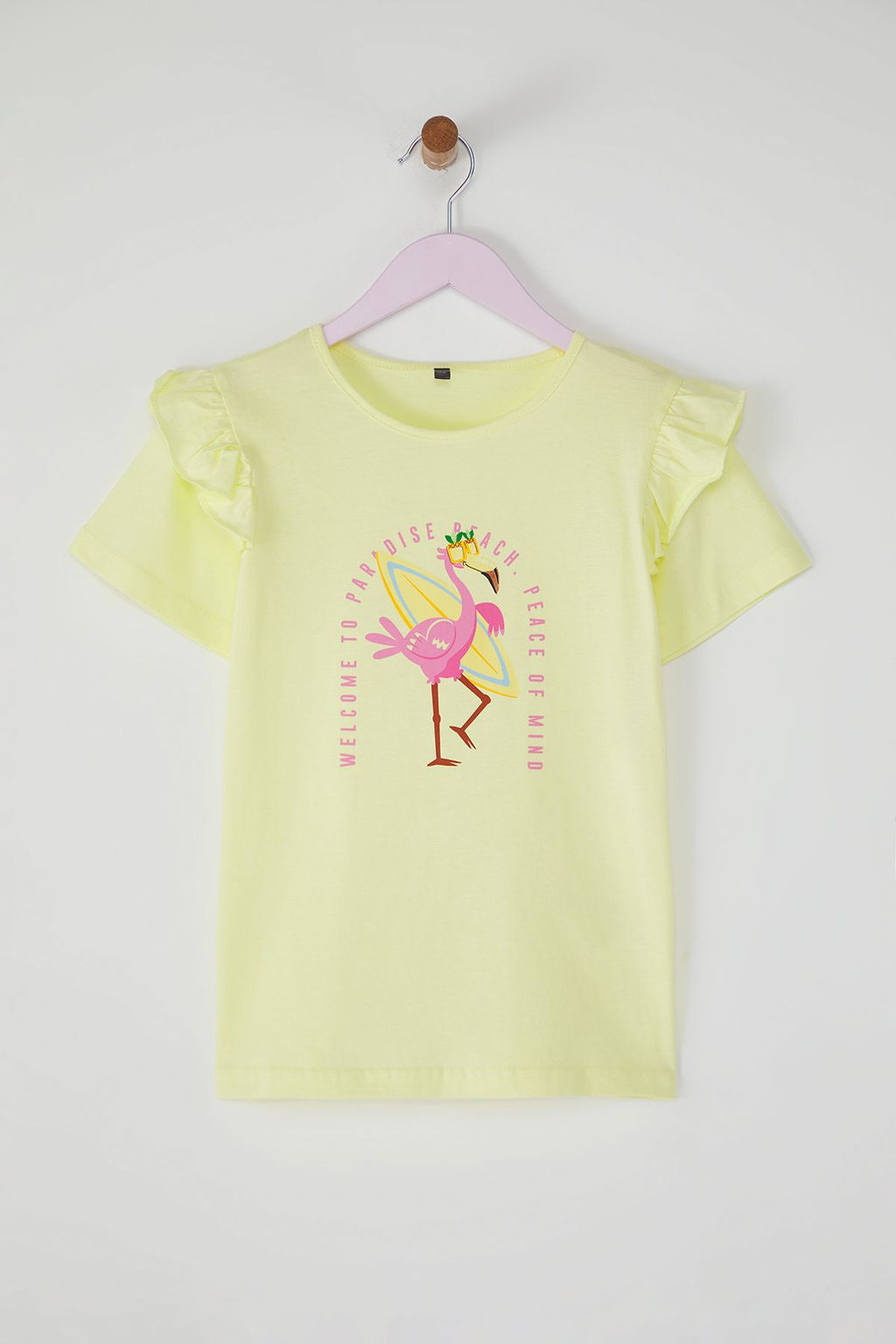 Sar? K?z Cocuk %100 Pamuk Flamingo Bask?l? K?sa Kol Orme T-Shirt TKDSS25TS00061 - Trendyolmilla фото 6