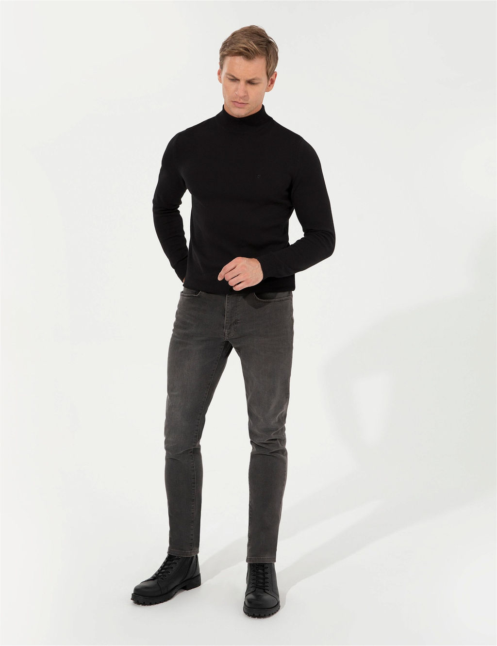 Siyah Slim Fit Yar_m Bal_k__ Yaka Basic Triko Kazak - Pierre cardin фото 4