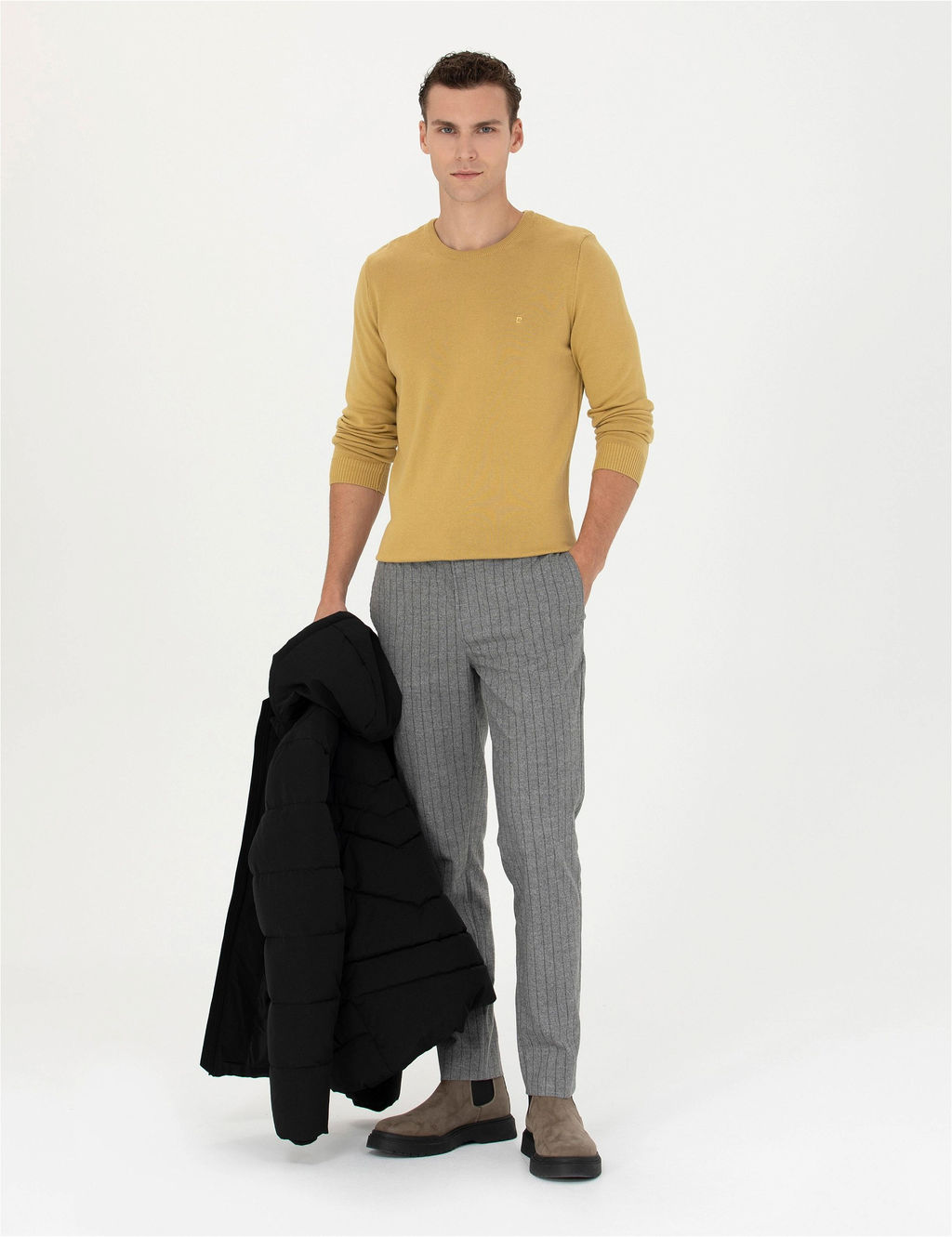 Gri Ekstra Slim Fit _izgili Kuma_ Pantolon