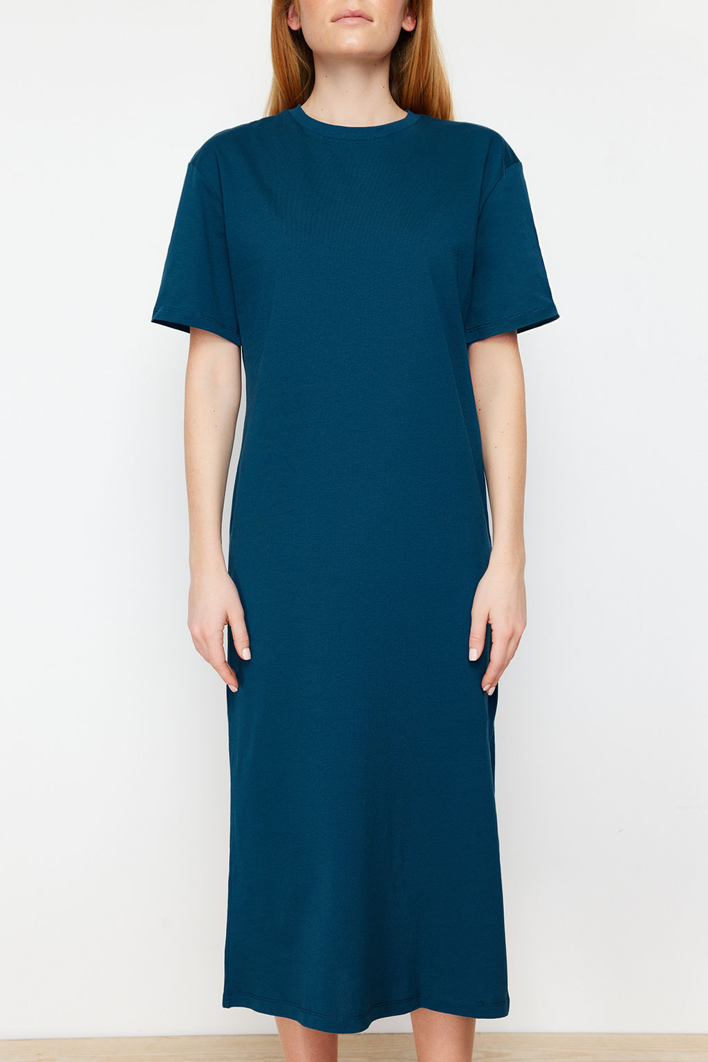 TRENDYOLMILLA Antrasit %100 Pamuk Eskitme Efektli Y?rtmacl? Shift/Rahat Kesim Orme T-shirt Elbise TWOSS24EL00140 фото 8